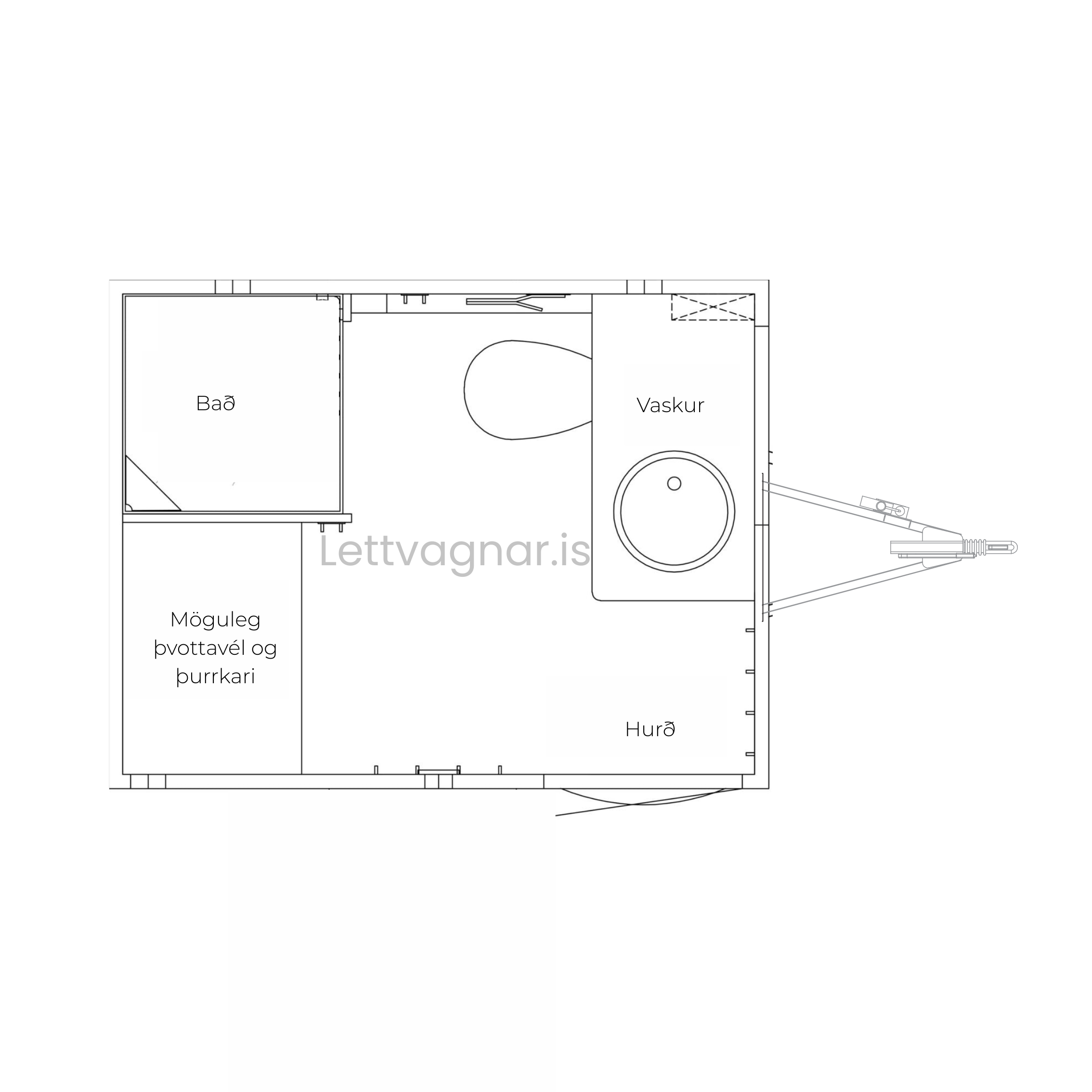 Salernis- og baðvagn 240 – með kvarnsalerni